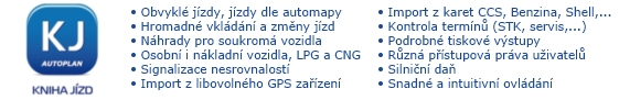 kniha jízd, zpětná rekonstrukce, karty CCS, Benzina, OMV, Shell, silniční  daň, podpora GPS, sledování vozidel, síťová instalace