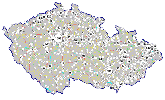 Počet uživatelů našich produktů v jednotlivých obcích České republiky 