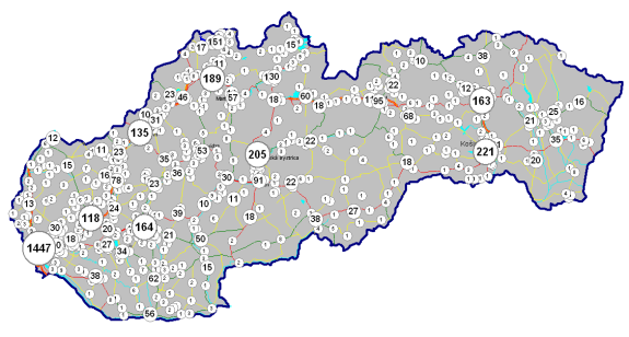 Počet uživatelů našich produktů v jednotlivých obcích Slovenské republiky 